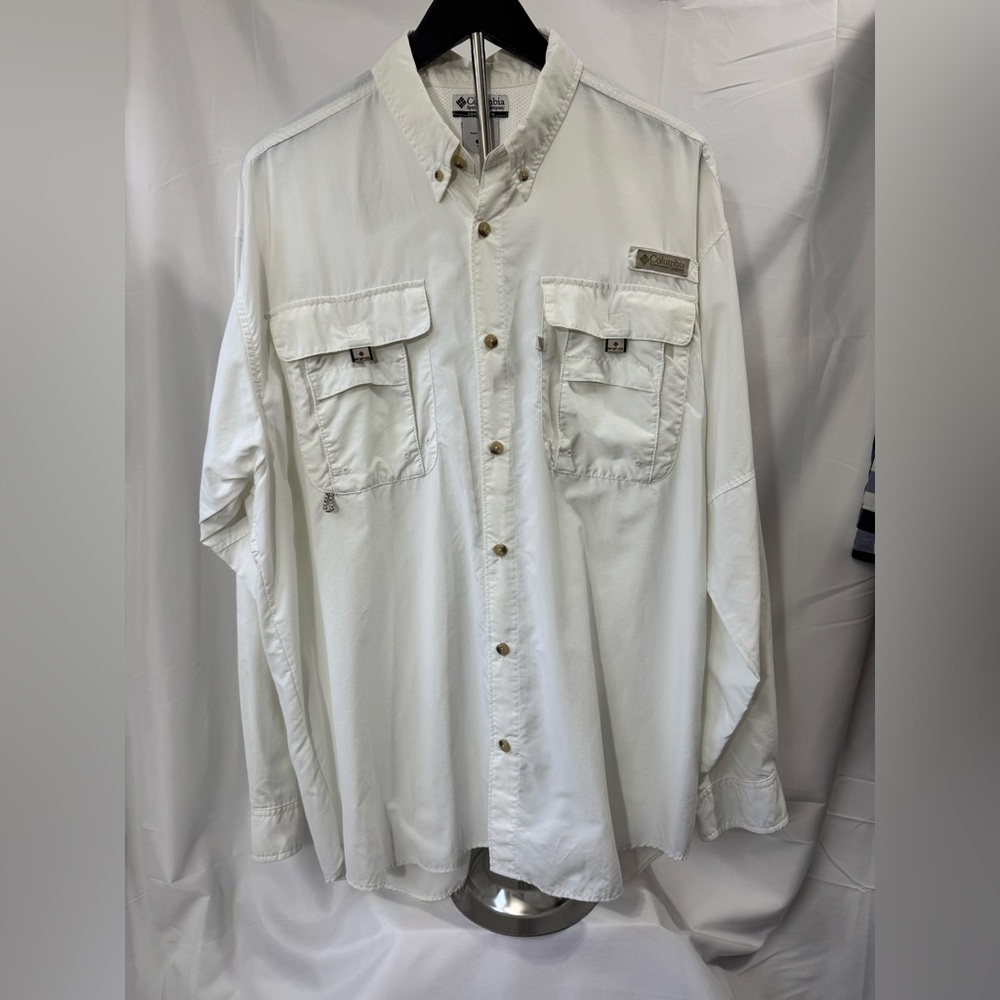 Columbia PFG Men's White Casual Button Down Long Sleeve Shirt size Large
